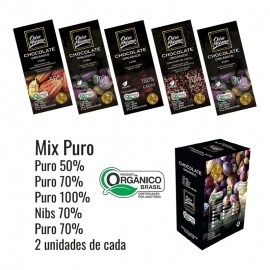 Barras de chocolate MIX Orgânico Puro e Nibs Ouro Moreno 80g - Caixa com 10